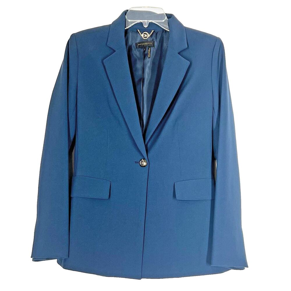 Donna Karan Blazer Womens 2 Navy Colonial Jacket One Button Lined Professional